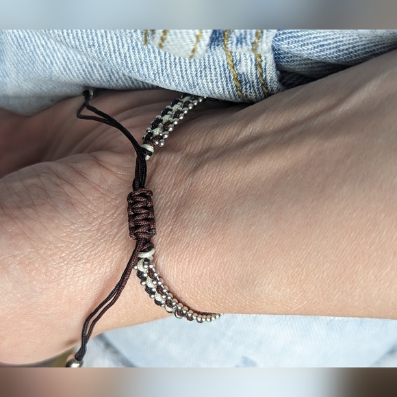 EUC beaded brown cord tennis bracelet bolo adjustable fit - Picture 2 of 2